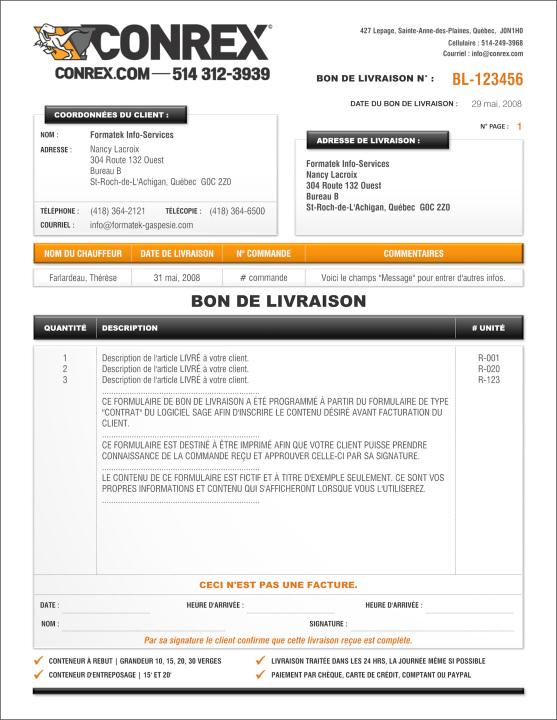 SAGE 50 | BON DE LIVRAISON | # M1CT05-3