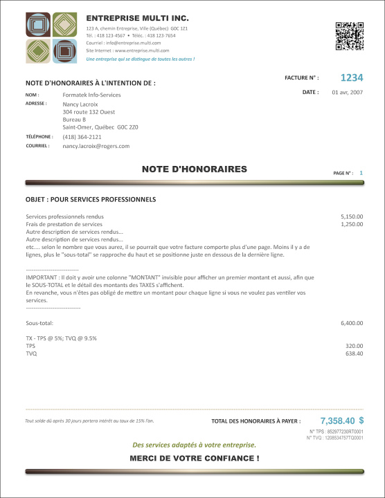 SAGE 50 | NOTE D'HONORAIRES | # M5SE05-1