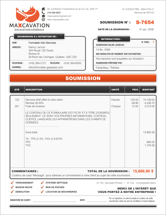 SAGE 50 | SOUMISSION | # M2CT01-2