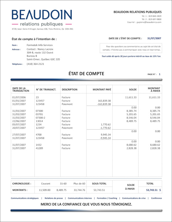 SAGE 50 | ÉTAT DE COMPTE | # M5SE04-2