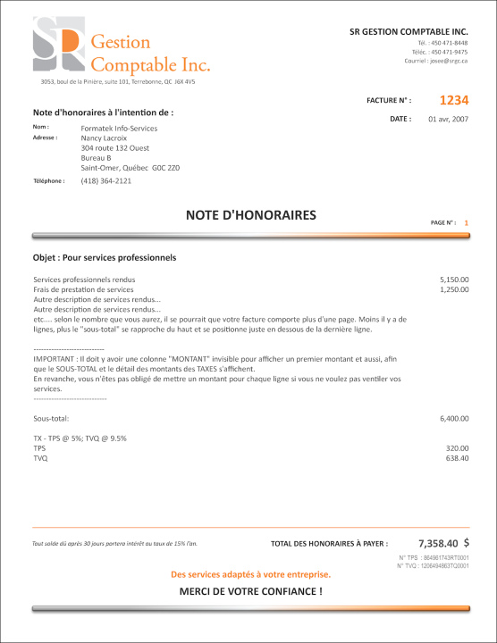 SAGE 50 | NOTE D'HONORAIRES | # M5SE01-1