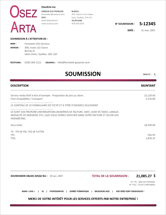 SAGE 50 | SOUMISSION | # M5SE10-3