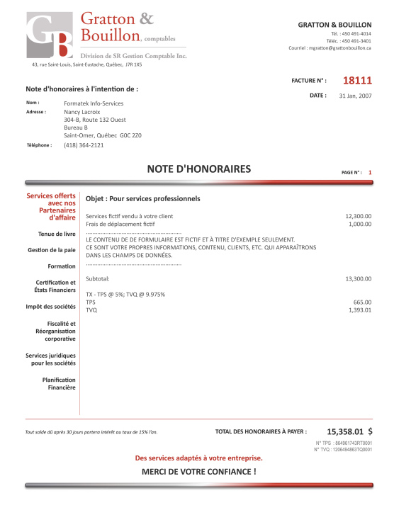 SAGE 50 | NOTE D'HONORAIRES | # M5SE24X-1