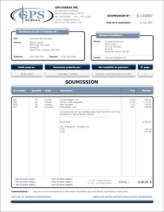 SAGE 50 | SOUMISSION | # M2DE01-2