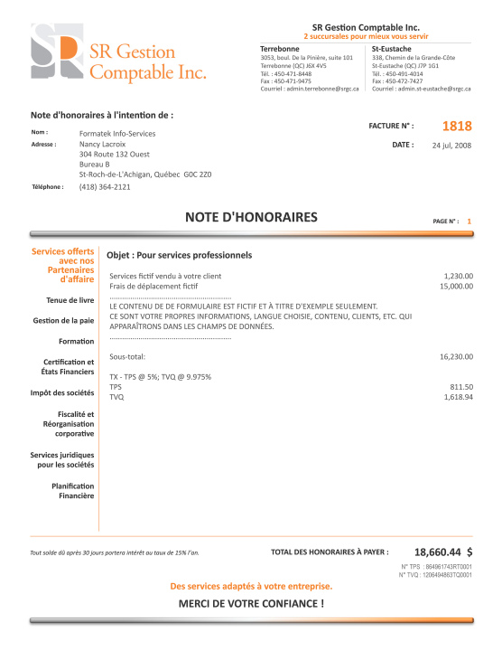 SAGE 50 | NOTE D'HONORAIRES | # M5SE23X-1