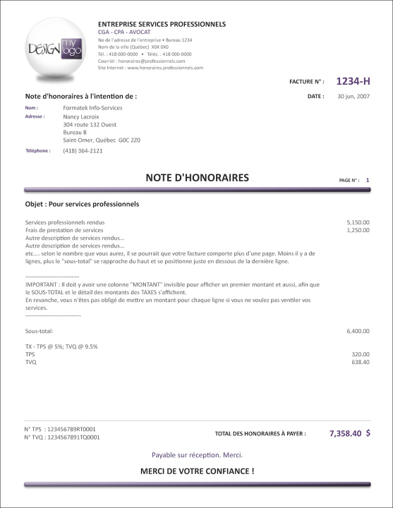 SAGE 50 | NOTE D'HONORAIRES | # M5SE02-1