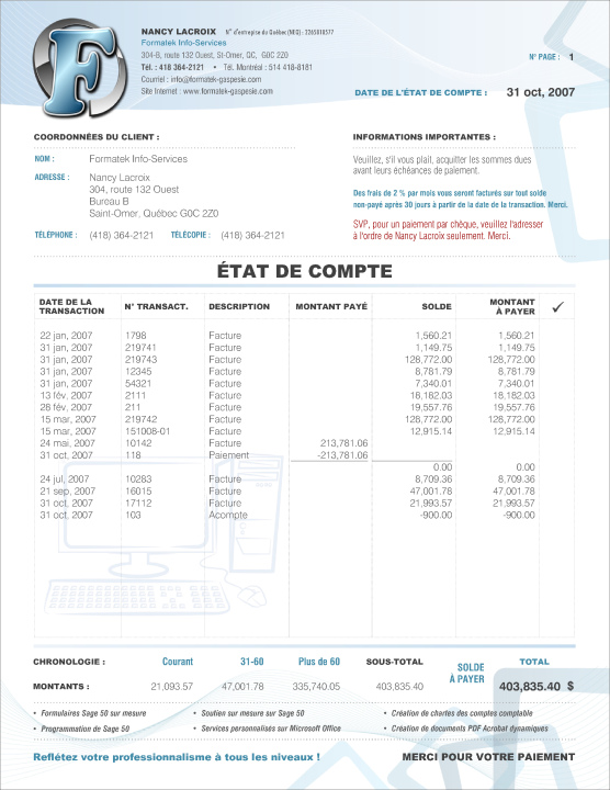 SAGE 50 | ÉTAT DE COMPTE | # M5SE20X-3